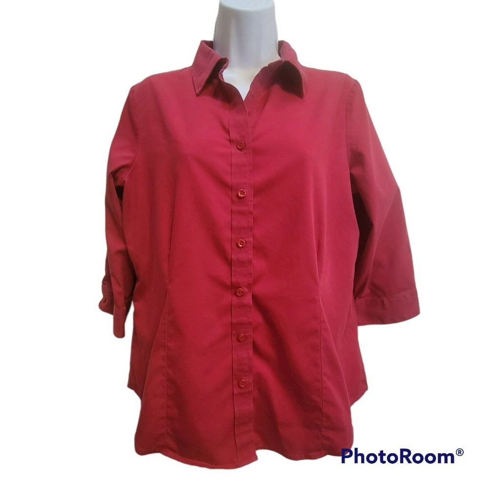 Coldwater Creek Women's Red Button Up 3/4 Sleeve Size Petite Med EUC